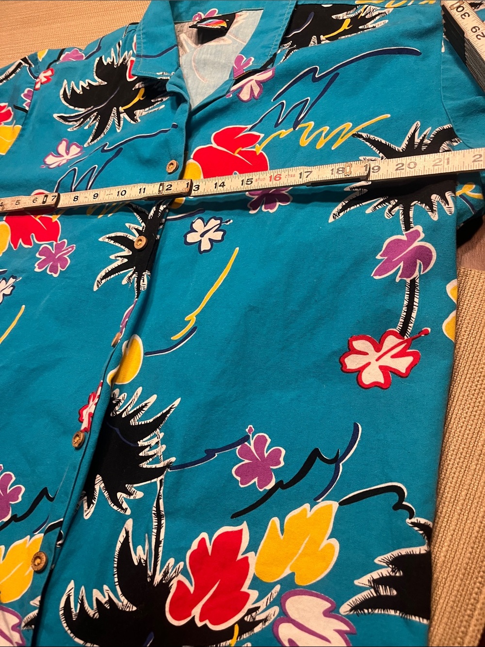 Vintage 1980’s Hobie Blue Tropical Floral Button-Down Shirt - Picture 4 of 7
